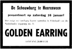 Golden Earring show ad January 16, 1971 Heerenveen - Schouwburg